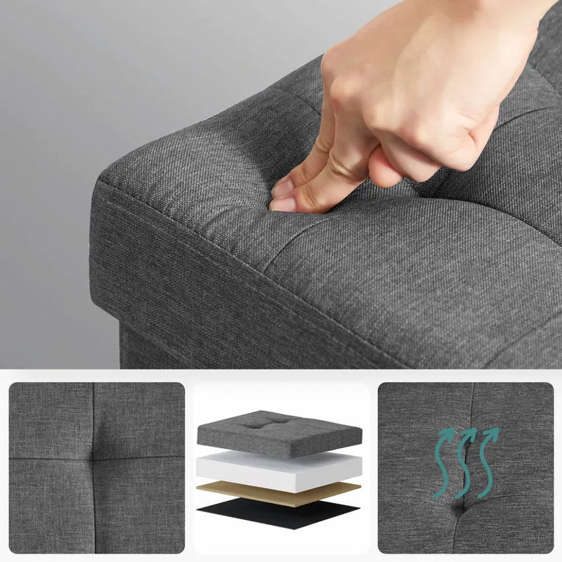 SONGMICS Hocker mit Aufbewahrungsbox und Holzbeinen, Polsterhocker mit Deckel, B/T/H: 38 x 40 x 38 cm - Bild 3