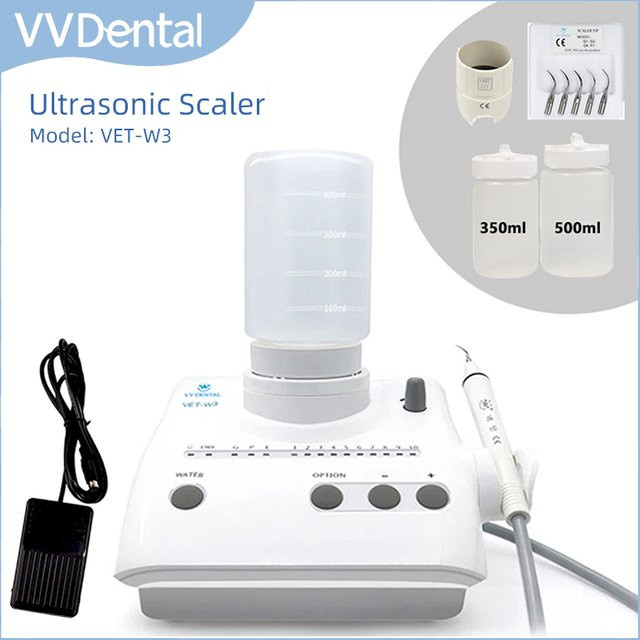 VVDental Ultraschall-Scaler-Maschine, Weiß, mit 5 Spitzen und 2 Wasserflaschen - Bild 1