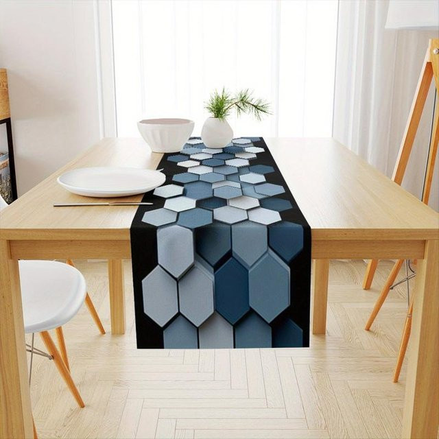 Moderner Tischläufer von JINGYUE Pet mit geometrischem Rautenmuster in Blau, B/H: 40 x 140 cm - Bild 1