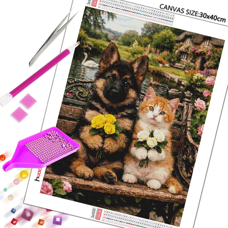 Huacan 5D Diamantgemälde Set mit Tierlandschaft aus Katze und Hund, Diamantmosaik in Mehrfarbig, Breite: 30,0 cm, Höhe: 20,0 cm, Tiefe: 20,0 cm - Bild 2
