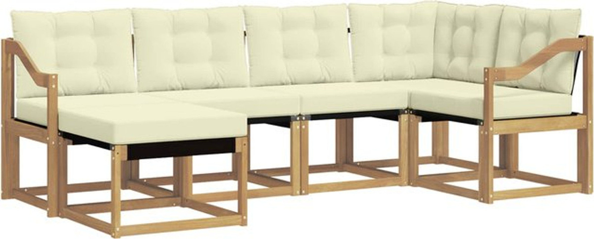 Modernes 6-teiliges Outdoor-Sofagarnitur Loungemöbel Set von vidaXL aus Akazie und Stoff in Weiß und Beige - Bild 1
