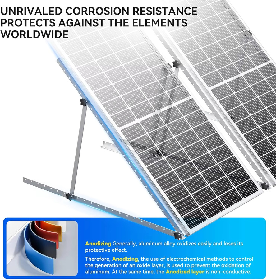 RVPOZWER Verstellbare Solarmodul-Halterung in Silber mit klappbaren Neigungsbeinen für die Dachmontage an Wohnmobilen und Booten, 45 Zoll - Bild 2