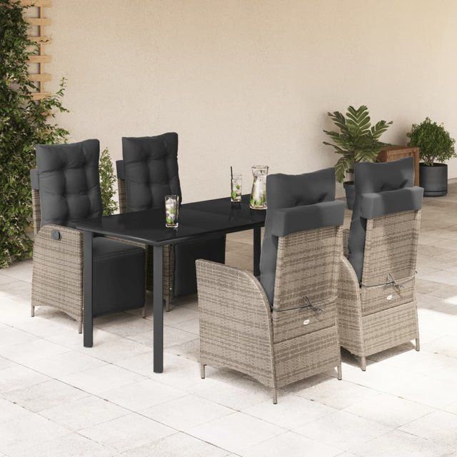 vidaXL 5-tlg. Garten-Essgruppe aus PE-Rattan mit Kissen und Glastisch in Grau - Bild 3