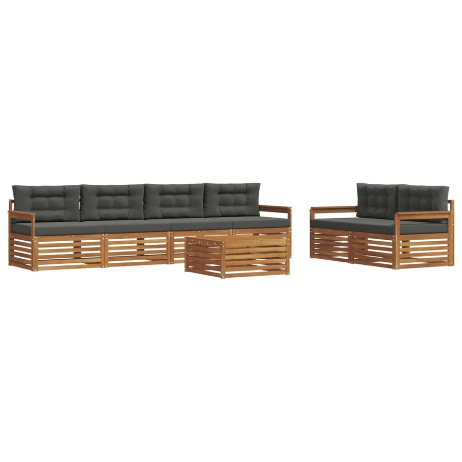 vidaXL Outdoor-Sofagarnitur 7-teilig aus massivem Akazienholz mit Kissen in Natur und Anthrazit - Bild 2
