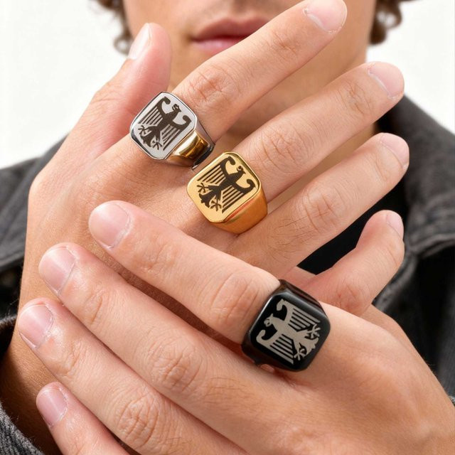 AIMH Ring Fliegender Adler, Edelstahl, Gold, Herren - Bild 1