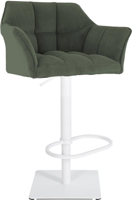 DELUKE Barhocker SIHAR mit Lehne aus Cord in Grün und Weiß, B/T/H: 64 x 45 x 88 cm - Bild 1