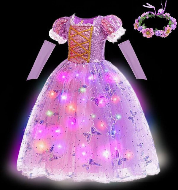 Disney Tangled Rapunzel Kostüm, Prinzessin Ballkleid, LED, pink, ab 4 Jahre - Bild 1