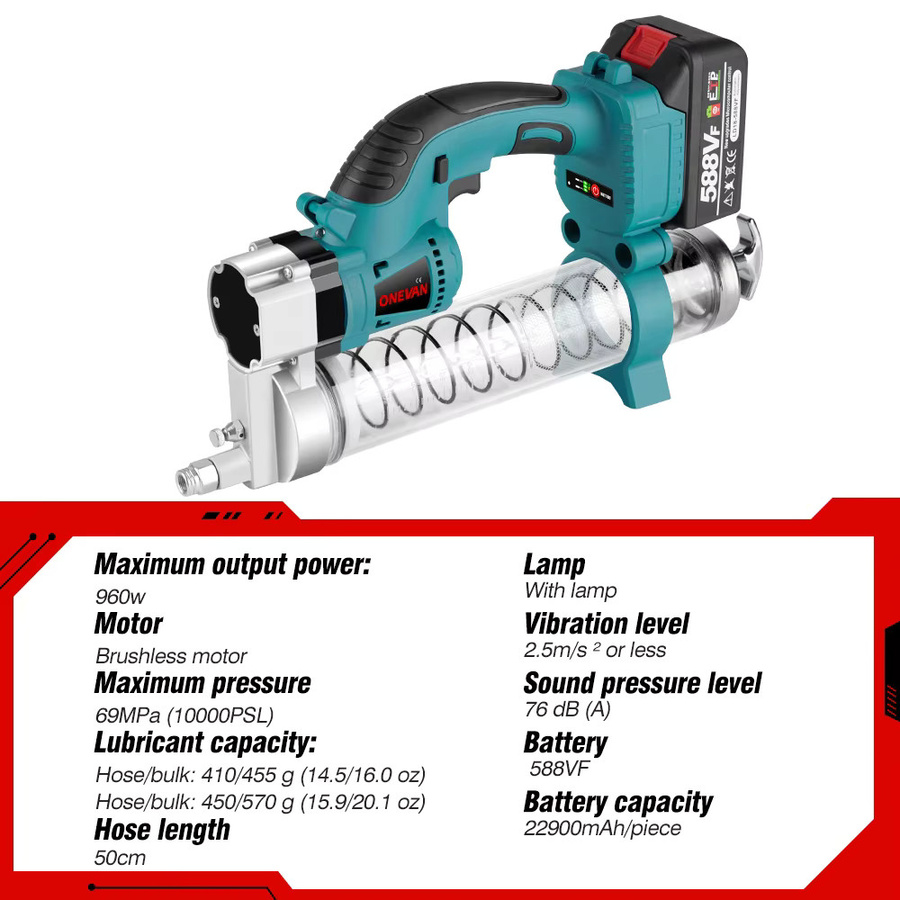 ONEVAN Bürstenlose elektrische Schmiermaschine Schmierpistole für Autos und Elektrowerkzeuge kompatibel mit Makita 18V Akku - Bild 3
