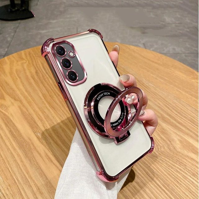 Stoßfeste Magnetische MagSafe Hülle mit Ständer für Samsung Galaxy S25 S25FE S24 FE S23 S22 S21 S20 FE Ultra Plus in Weiß Transparent - Bild 1