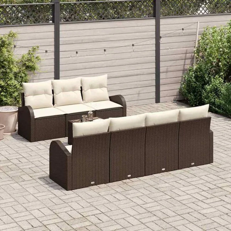Vidaxl Garten-Sofa-Set aus Polyrattan mit 8-teiligem Kissen-Set in Braun und Creme, B/T/H: 55 x 55 x 37 cm - Bild 1