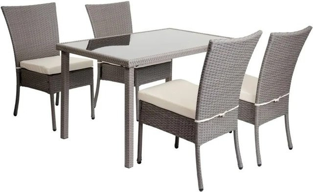 MCW Poly-Rattan Sitzgruppe G19 5-teiliges Lounge-Set in Grau mit beigen Kissen, Tisch Breite: 120 cm, Tiefe: 75 cm - Bild 2