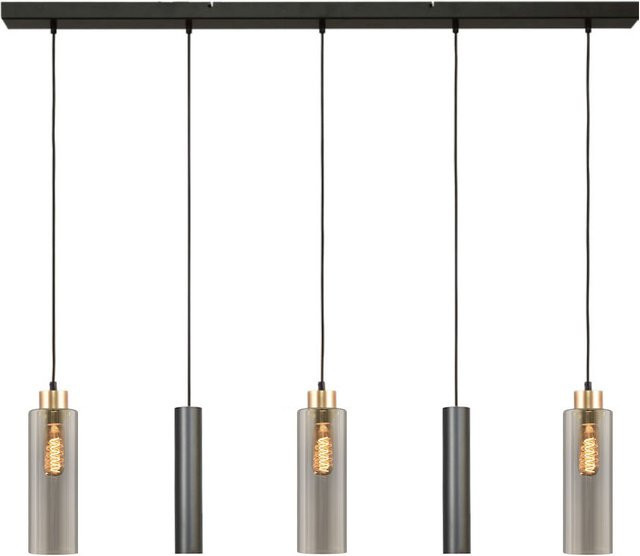 Masterlight Ortona 3/2 Pendelleuchte 5-flammig in Schwarz matt und Gold matt mit transparenten Glaskörpern - Bild 1