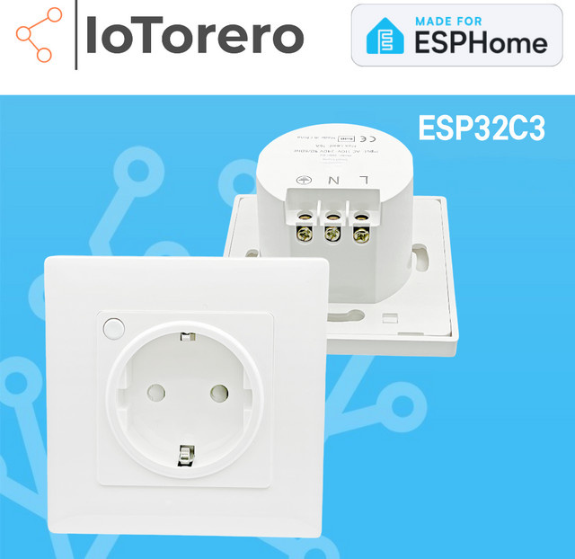 IoTorero Smart Plug für ESPHome mit Bluetooth-Proxy und Stromverbrauchsüberwachung 16A, ESP32C3, EU-Stecker, Weiß, kompatibel mit Home Assistant - Bild 1