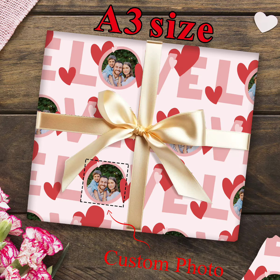 3 Stück personalisierbares Geschenkpapier mit individuellem Foto-Motiv in Pink für Geburtstag, Hochzeit oder Valentinstag - Bild 3