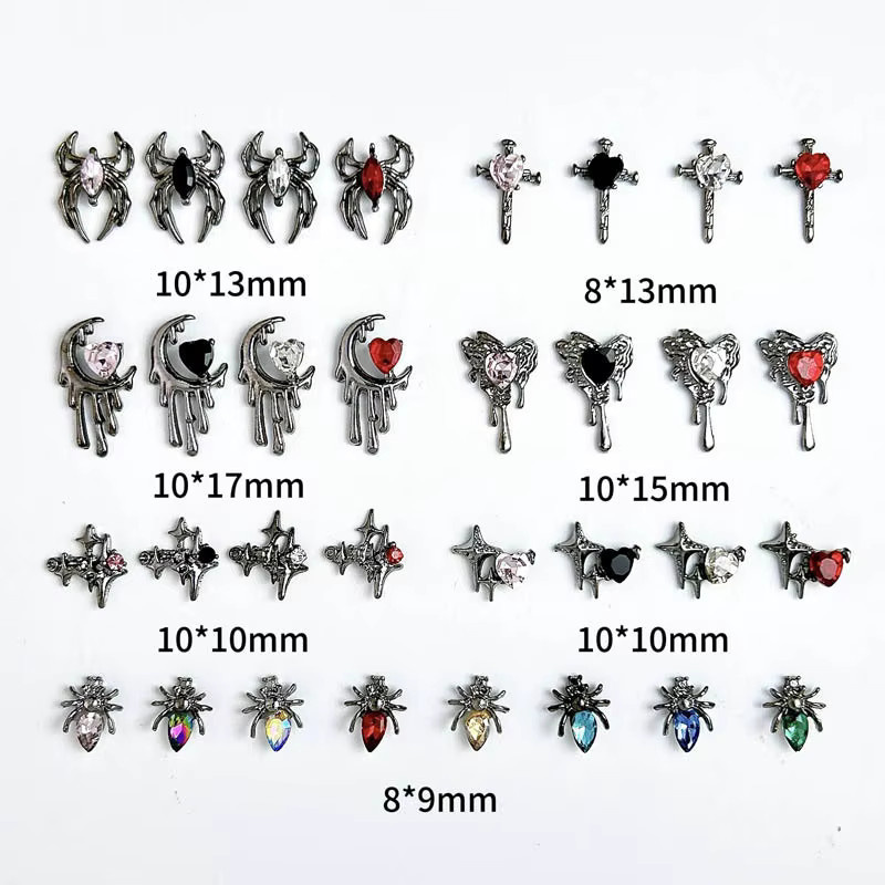 10 Stück Nagel Charms Kreuz Herz mit Glas Strass, Glänzend - Bild 3