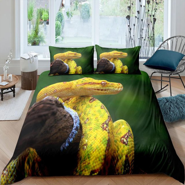 Bettbezug Set mit 3D Schlangenmuster von Your Warm Home, 2-teiliges Set aus Polyester für Kinder, Farbe Grün, B/H: 135 x 200 cm - Bild 1