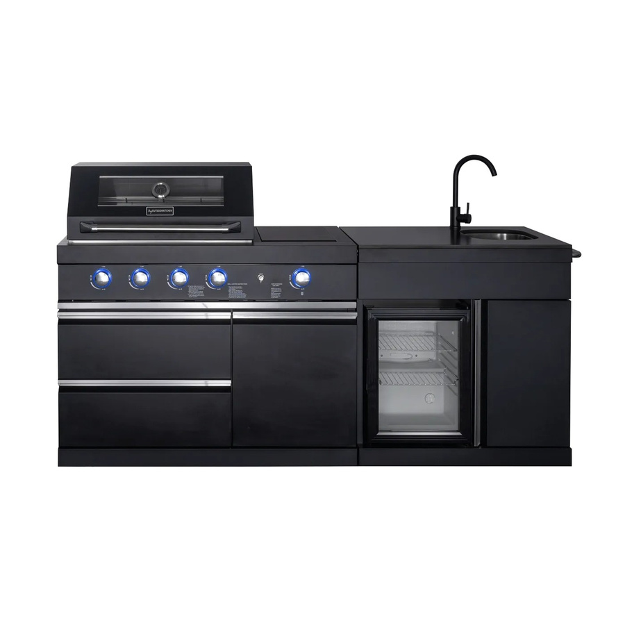 MyOutDoorKitchen Pure Freistehende Outdoorküche Compact in Schwarz-Anthrazit mit 4-Brenner-Gasgrill, Infrarot-Seitenbrenner, Kühlschrank, Spülbecken und Abfalleimer - Bild 2