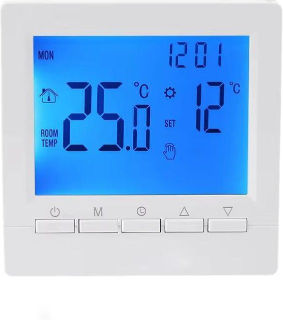 Programmierbarer digitaler Raumthermostat mit LCD-Display und Touchscreen von Binchi Outdoor Equipment in Blau und Weiß - Bild 1