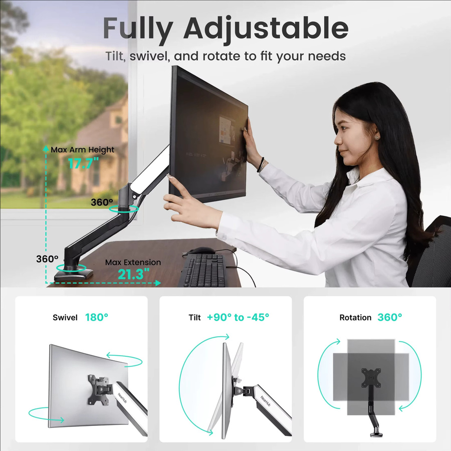 Nearhub MS-001 Monitorarm-Montagehalterung Einzelarm in Schwarz oder Silber mit 180° und 360° Rotation - Bild 2