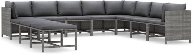 vidaXL 11-tlg Garten-Lounge-Set aus Poly Rattan in Grau und Anthrazit mit Kissen und Ottoman im L-Shape Design - Bild 1