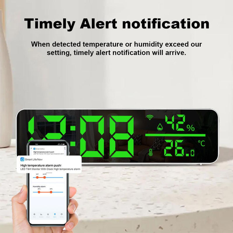 Tooarts WiFi Digitaluhr mit LED Zeitanzeige, Temperatur- und Feuchtigkeitssensor sowie APP-Steuerung, weiß - Bild 5