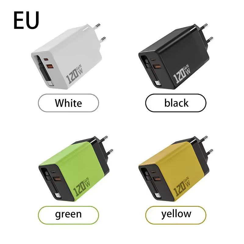 120W GaN Schnellladegerät mit Teleskop-Ladekabel für Android und iPhone, mehrfarbig - Bild 1