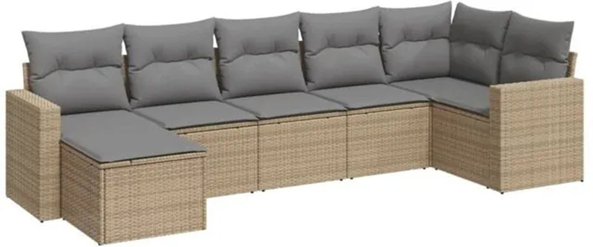 7-tlg. Garten-Sofagarnitur aus Polyrattan mit Kissen in Beige von vidaxl - Bild 1