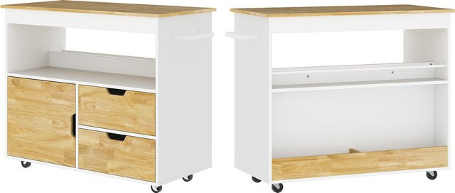 HOMCOM Küchenwagen Servierwagen in Eiche mit Arbeitsplatte, Schubladen und Soft-Close-Tür, B/T/H: 107 x 50 x 85 cm - Bild 1