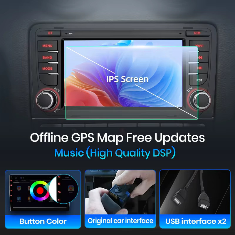 Junsun 7 Zoll Wireless CarPlay und Android Auto Autoradio für Audi A3 8P S3, GPS, WiFi, 4G, Schwarz - Bild 4