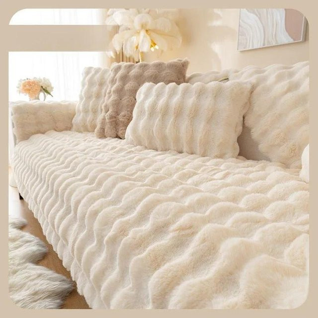 Weiches Kaninchen-Plüsch Sofa Kissen in einfarbigem Nordic Design für dein Wohnzimmer, B/B: 70 x 70 cm - Bild 1