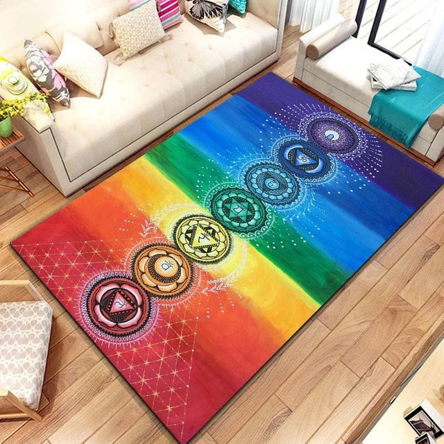Wucifang Shoes Regenbogen 7 Chakra Yoga Meditationsmatte, rutschfest und waschbar, bunt gestreift, B/T: 80 x 50 cm - Bild 1