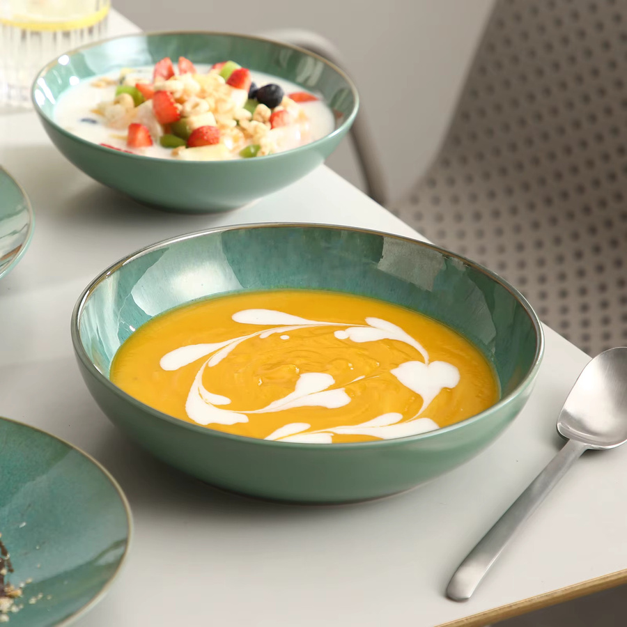 Vancasso Steinzeug-Geschirrset grün geprägtes Dinnerware-Set mit Tellern, Schüsseln und Bechern in 16- oder 32-teiliger Ausführung - Bild 4