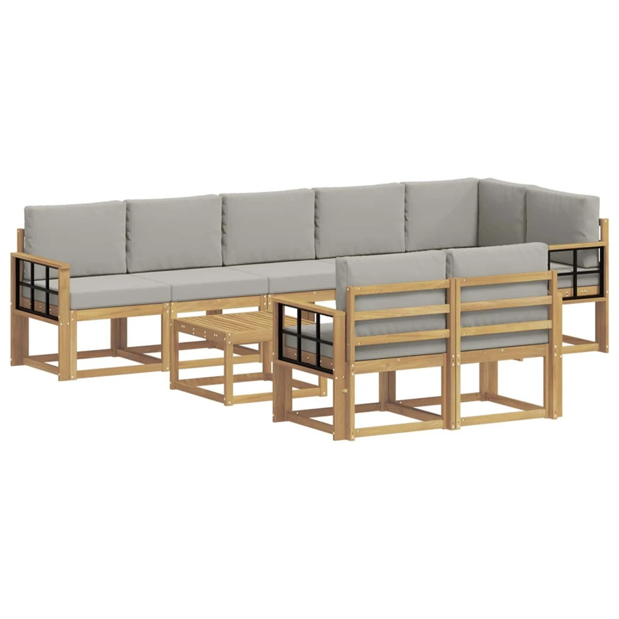 vidaXL Outdoor-Sofagarnitur aus massivem Akazienholz mit 9-teiligem Set und Kissen in Weiß und Hellgrau - Bild 2