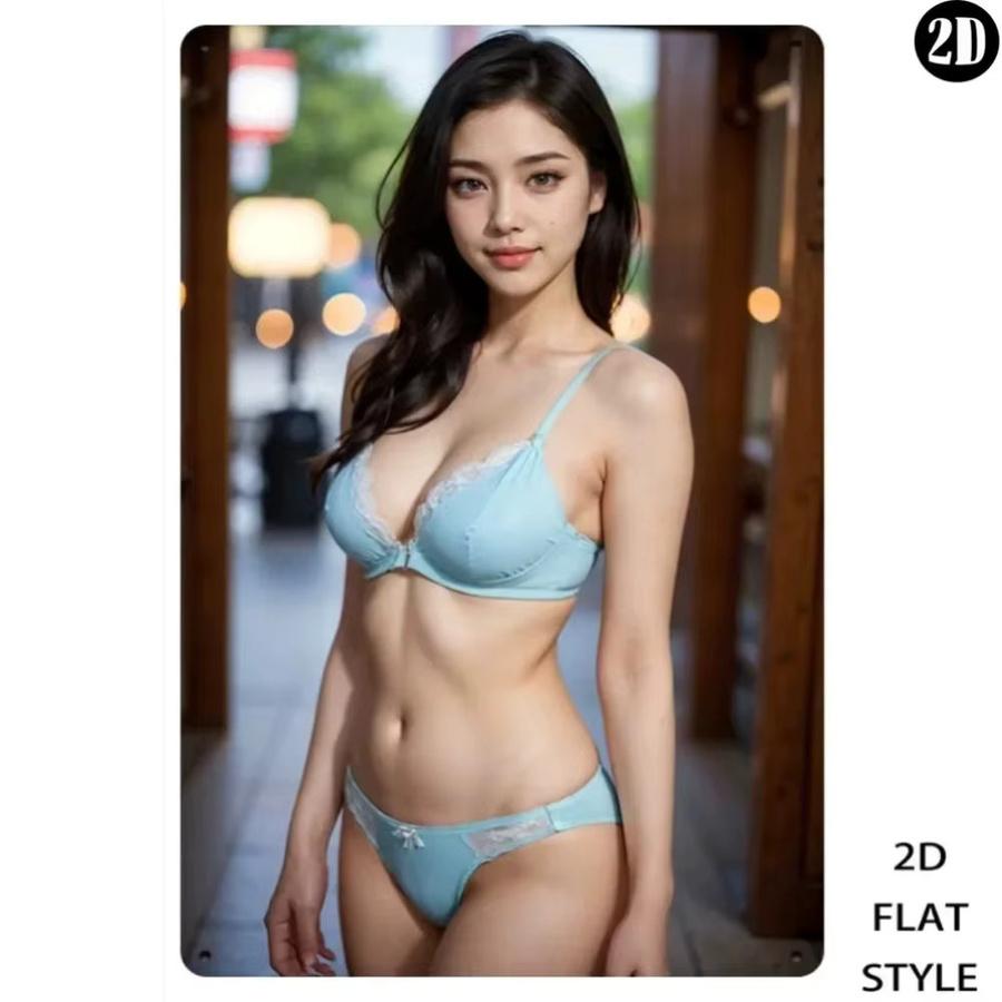 CIFBUY Vintage Metall-Wandkunst Blechschild Elegante Frau in Dessous Blau, B: 20,32 cm, H: 30,48 cm, T: 0,1 cm - Bild 1