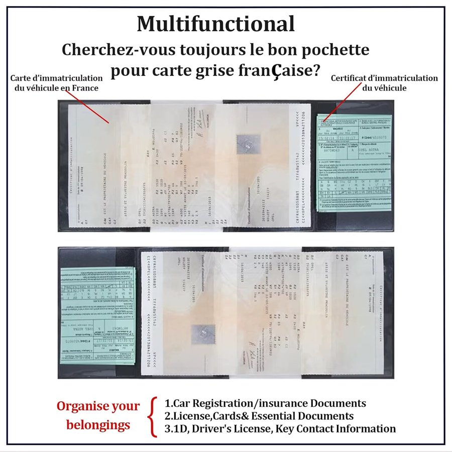 4-fach faltbare Auto-Dokumentenmappe in Schwarz aus PVC für Fahrzeug-Dokumente, Versicherung und Reisepässe - Bild 3