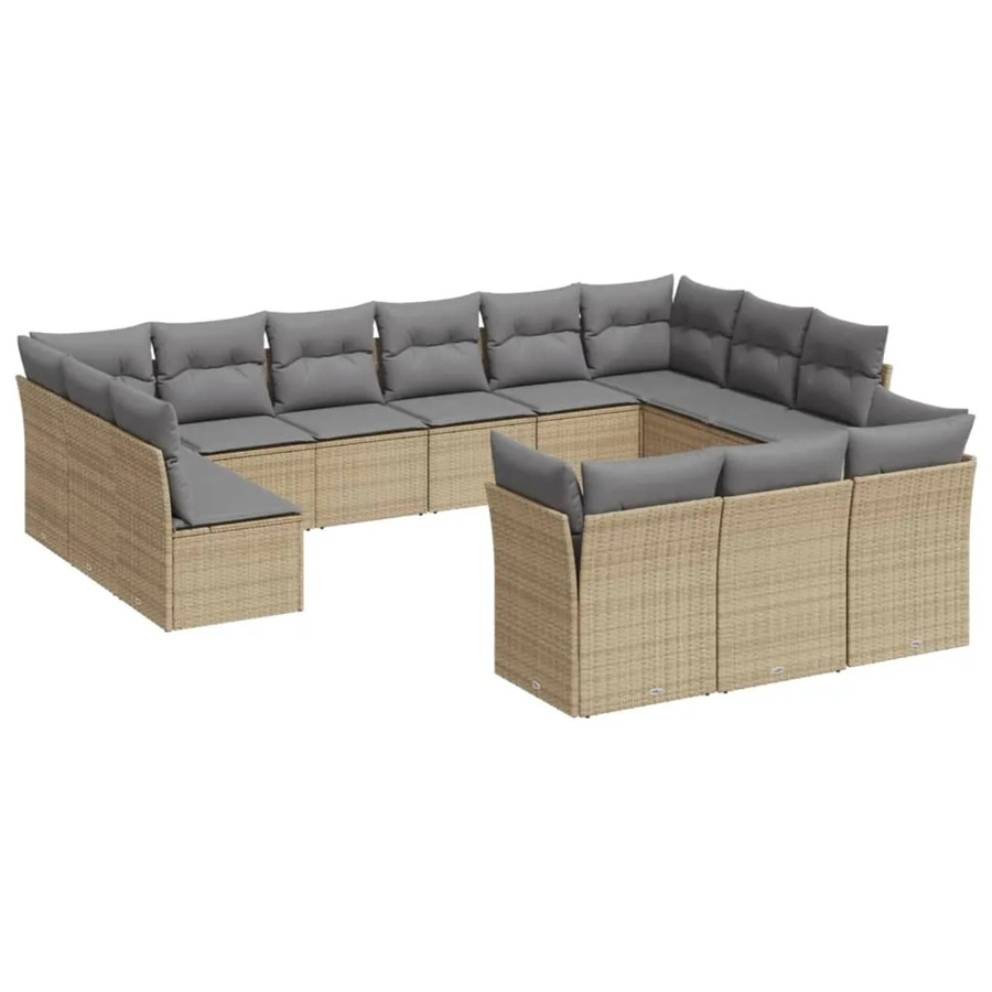 vidaXL 13-tlg. Garten-Sofagarnitur in U-Form aus Poly-Rattan in Beige mit Kissen und pulverbeschichtetem Stahlgestell - Bild 2