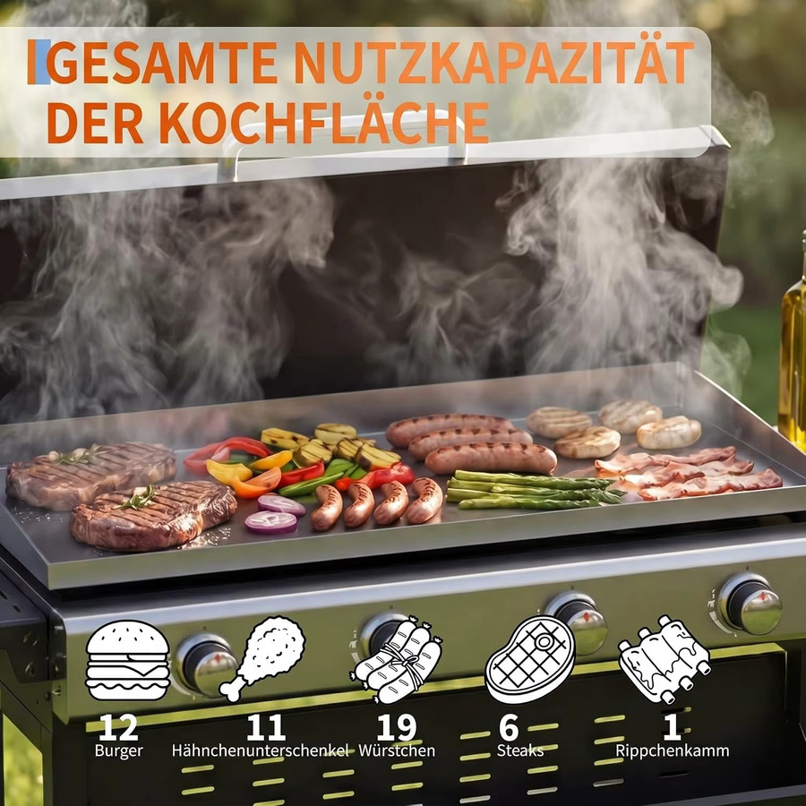 HiMISS 2-in-1 Gasgrill mit 4 Flammen und Plancha-Oberfläche in Schwarz mit wetterfester Haube und 32.000 BTU Leistung - Bild 5