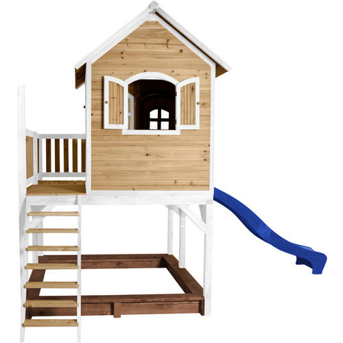 Axi Spielturm Liam aus Holz in Braun-Weiß mit blauer Rutsche, B/H/T: 377 x 291 x 255 cm - Bild 3