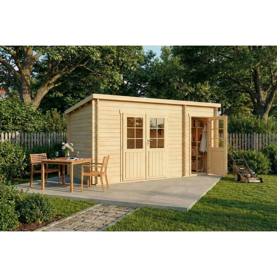 Alpholz Gartenhaus Maria-40 in Natur mit Flachdach und Blockbohlenbauweise, Breite: 450 cm, Tiefe: 250 cm - Bild 2