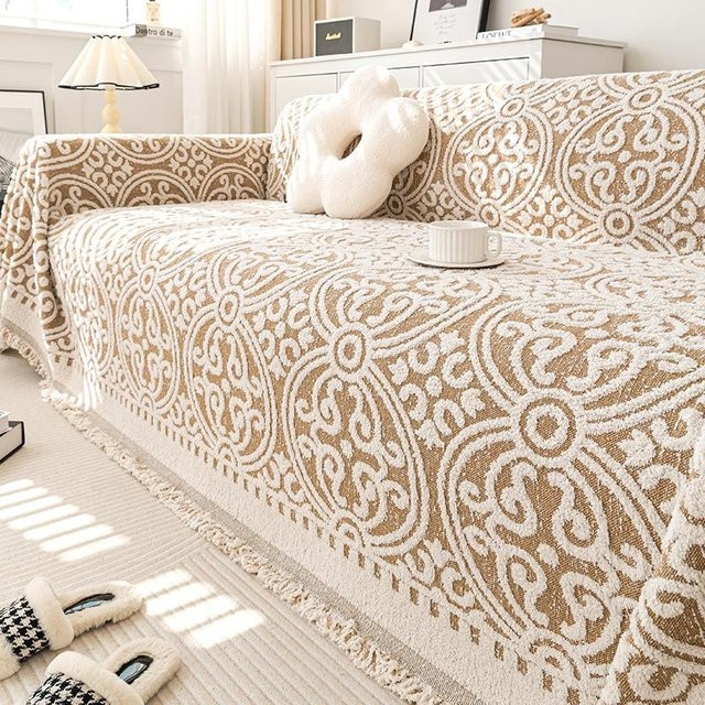Nordische Quasten-Überwurfdecke von Your Warm Home in Beige mit geometrischem Muster aus Baumwolle und Polyester, B/B: 180 x 150 cm - Bild 1