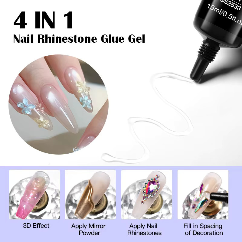 MTSSII 4 In 1 Nagel Strass Kleber Gel, 15 ml, Glänzend - Bild 2