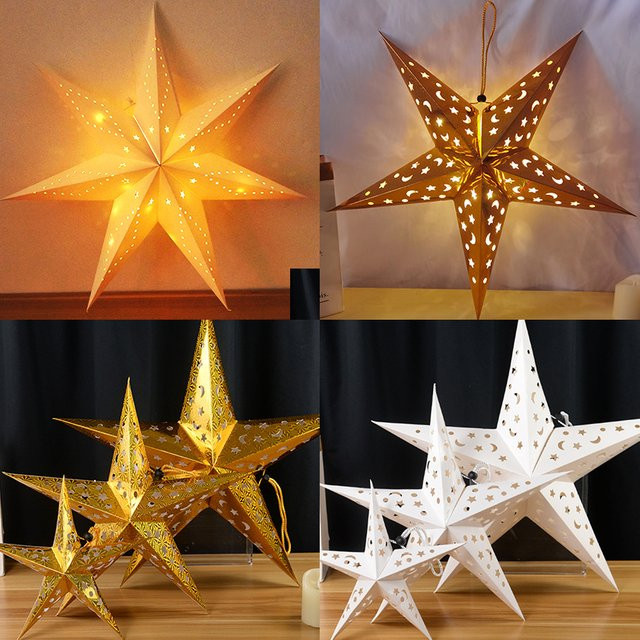 YONGSNOW Hängende Papier Lampenschirme in Stern und Mond Form für Eid Mubarak und Party Dekoration, 30-60 cm - Bild 1