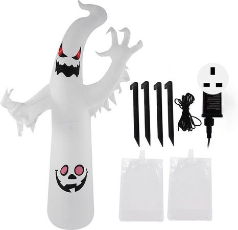 KONNWEI Halloween Aufblasbarer Weißer Geist mit bunten LED-Lichtern für die Outdoor-Dekoration, Höhe: 240 cm