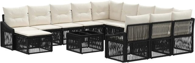 vidaXL Gartensofa-Set aus Polyrattan in Schwarz, 13-teiliges Outdoor-Loungemöbel-Set mit Polsterung und Kissen für Garten, Balkon oder Terrasse - Bild 1