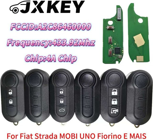 JXKEYS 4A Chip 433,92 MHz FSK Auto Fernbedienung Ersatzschlüssel und PCB Board für Fiat Mobi, Strada, Uno, Fiorino in Schwarz oder Weiß - Bild 1
