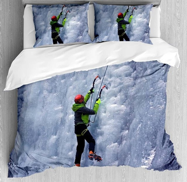 Bettwäsche Set Fels Klettern aus weicher Mikrofaser mit 3D-Design und Reißverschluss, Blau, B/H: 135 x 200 cm, inklusive 2 Kissenbezüge B/H: 50 x 70 cm - Bild 1