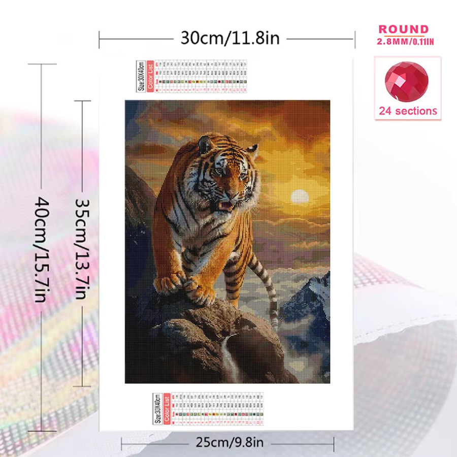 Momoart Diamant-Gemälde Tiger-Tiermuster für Erwachsene als DIY Diamant-Mosaik in Multicolour, Rund, Durchmesser: 30 cm - Bild 2