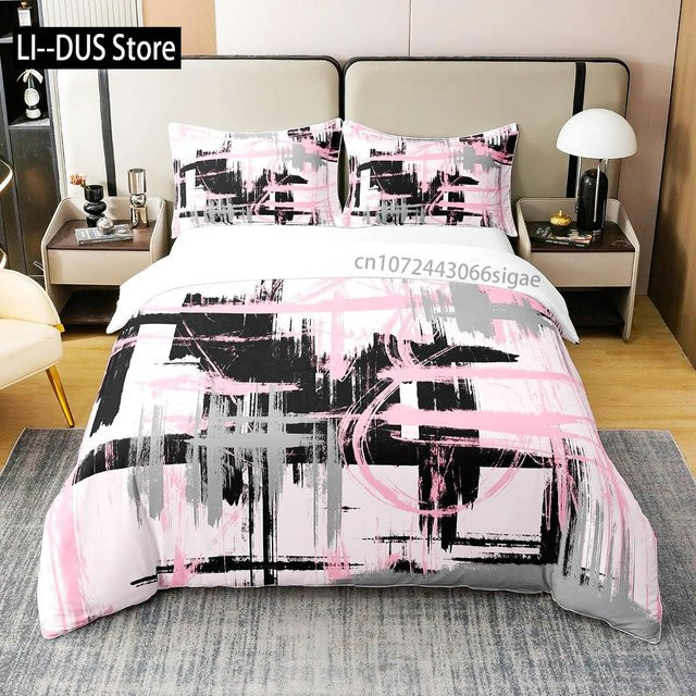 Lodestar Bettwäscheset für Kinder mit abstraktem Streifenmuster in Rosa, Schwarz und Grau, 3-teilig aus Mikrofaser, B/H: 135 x 200 cm - Bild 1