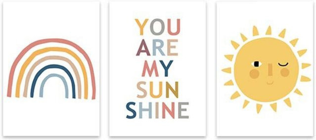 TPFLiving Poster Leinwand You are my sunshine für Kinderzimmer, 3er Set, Mehrfarbig, B: 40 cm, H: 60 cm - Bild 1