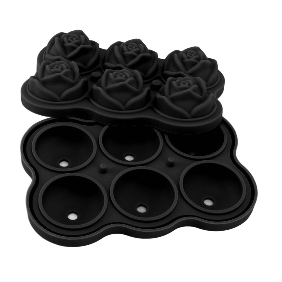 CosyHome Rosen Eiswürfelform aus Silikon mit Deckel, 6 Würfel, BPA-frei, Schwarz - Bild 3